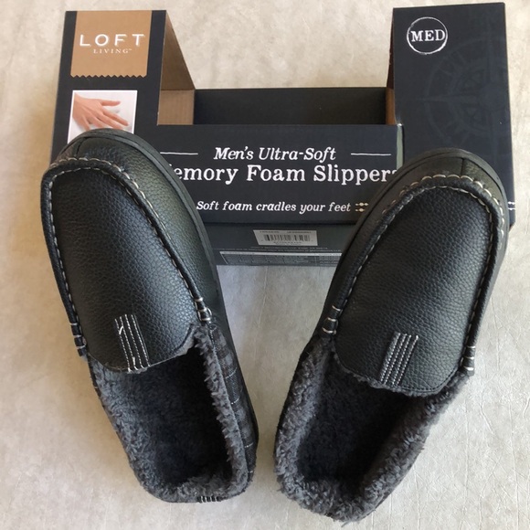 Loft Living Men’s Ultra Soft Memory Foam Black Slippers Size Medium (7-8) - Picture 8 of 12